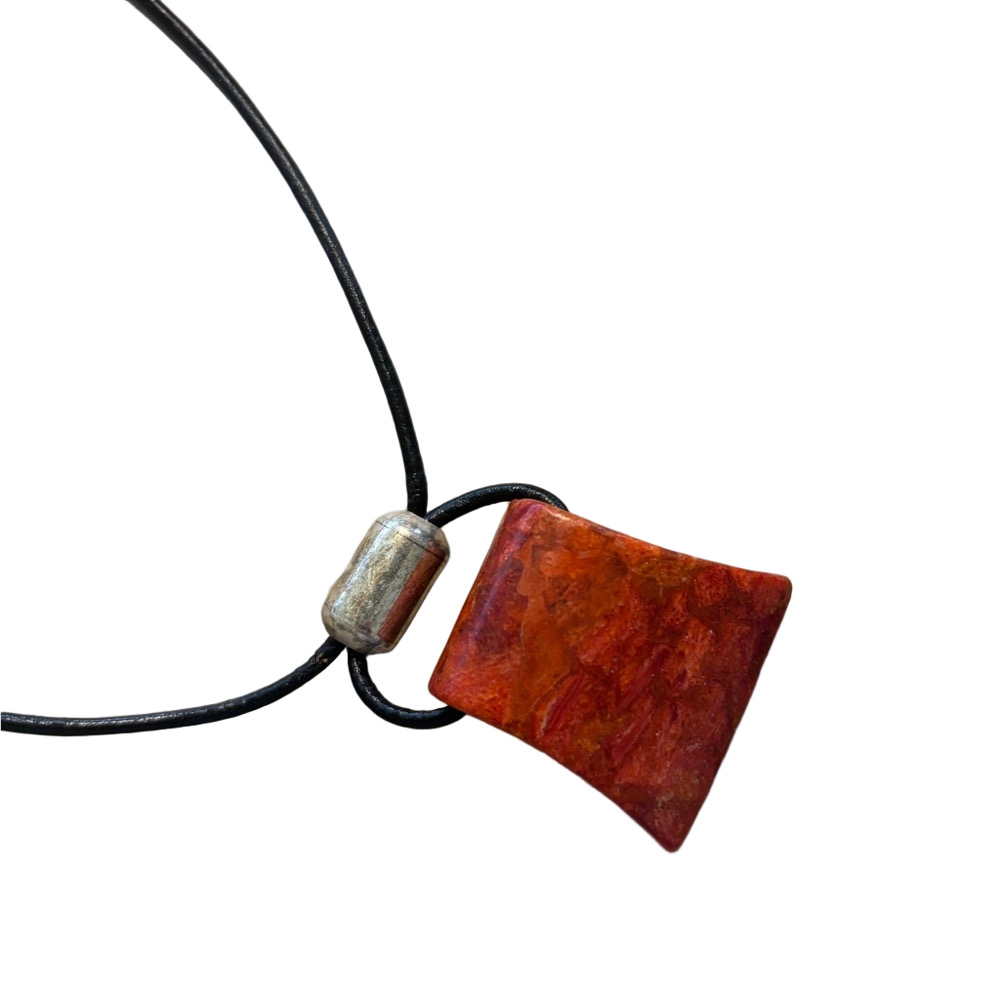 🔴Silpada Red Coral and Silver Geometric Necklace “The Cardinal Rule”
